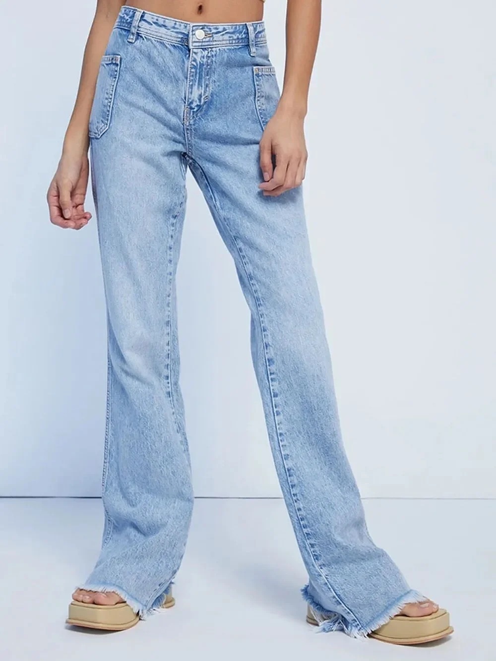 Free People - We The Free Light Blue Izzy Frayed-Hem Jeans - 28